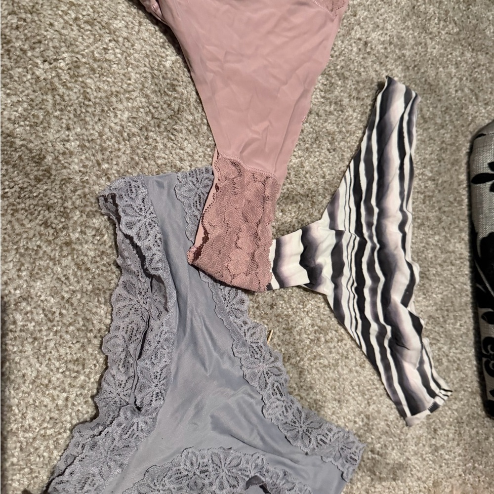 Elegant Lace Trim Panty Set - Pink, Gray, and Black